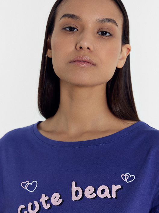 Комплект женский (джемпер, шорты) синий с милыми зверьками - 4